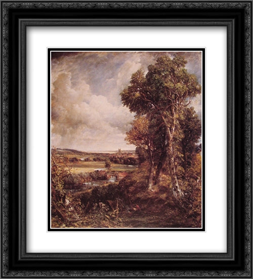 Dedham Vale 20x22 Black Ornate Wood Framed Art Print Poster with Double Matting by Constable, John