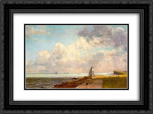 Harwich Lighthouse 24x18 Black Ornate Wood Framed Art Print Poster with Double Matting by Constable, John