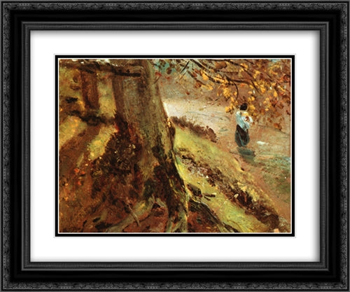 Tree Trunks 24x20 Black Ornate Wood Framed Art Print Poster with Double Matting by Constable, John