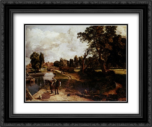 Flatford Mill 24x20 Black Ornate Wood Framed Art Print Poster with Double Matting by Constable, John