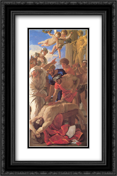 The Martyrdom of St Erasmus 16x24 Black Ornate Wood Framed Art Print Poster with Double Matting by Poussin, Nicolas