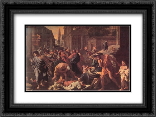 The Plague of Ashdod ' detail 24x18 Black Ornate Wood Framed Art Print Poster with Double Matting by Poussin, Nicolas