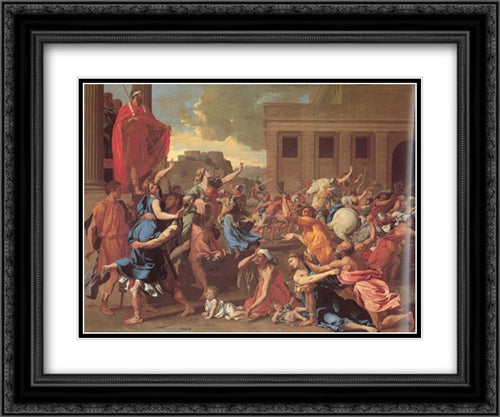 The Rape of the Sabine Women 24x20 Black Ornate Wood Framed Art Print Poster with Double Matting by Poussin, Nicolas