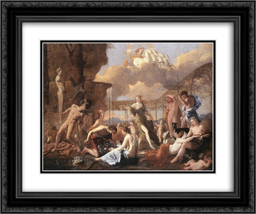 The Empire of Flora 24x20 Black Ornate Wood Framed Art Print Poster with Double Matting by Poussin, Nicolas