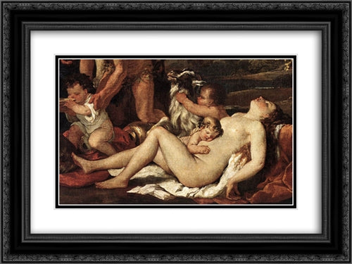 The Nurture of Bacchus [detail: 1] 24x18 Black Ornate Wood Framed Art Print Poster with Double Matting by Poussin, Nicolas