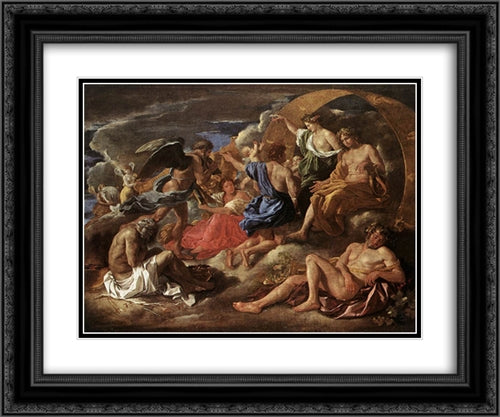 Helios and Phaeton with Saturn and the Four Seasons 24x20 Black Ornate Wood Framed Art Print Poster with Double Matting by Poussin, Nicolas