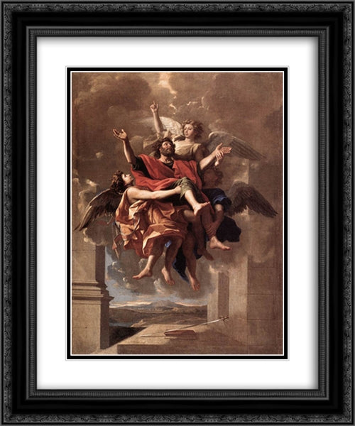 The Ecstasy of St Paul 20x24 Black Ornate Wood Framed Art Print Poster with Double Matting by Poussin, Nicolas