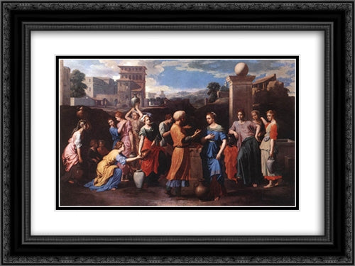 Rebecca at the Well 24x18 Black Ornate Wood Framed Art Print Poster with Double Matting by Poussin, Nicolas