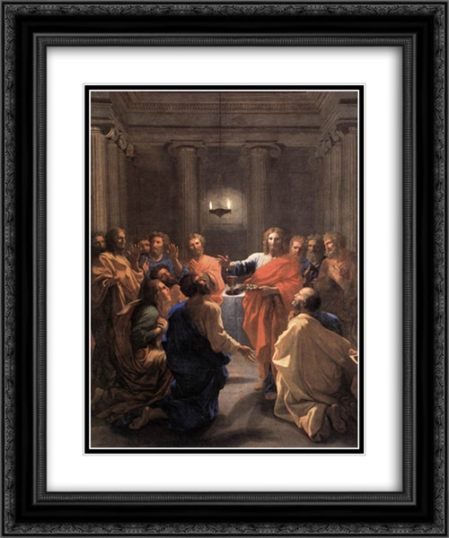 The Institution of the Eucharist 20x24 Black Ornate Wood Framed Art Print Poster with Double Matting by Poussin, Nicolas