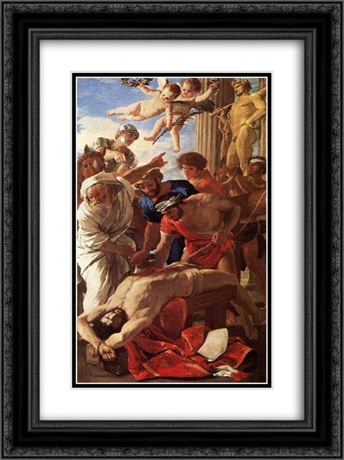 The Matyrdom of St Erasmus 18x24 Black Ornate Wood Framed Art Print Poster with Double Matting by Poussin, Nicolas