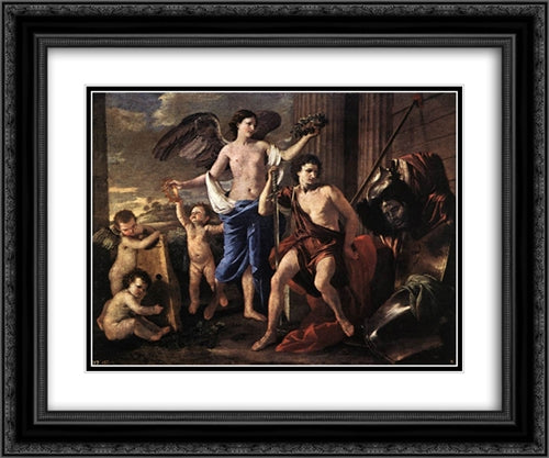 The victorious David 24x20 Black Ornate Wood Framed Art Print Poster with Double Matting by Poussin, Nicolas