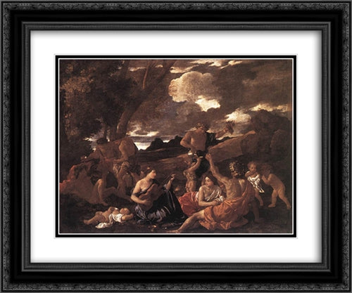 Bacchanal: the Andrians 24x20 Black Ornate Wood Framed Art Print Poster with Double Matting by Poussin, Nicolas