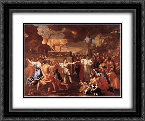 Adoration of the Golden Calf 24x20 Black Ornate Wood Framed Art Print Poster with Double Matting by Poussin, Nicolas