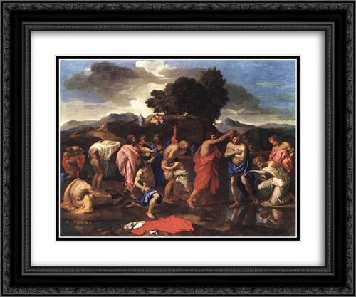 Sacrament of Baptism 24x20 Black Ornate Wood Framed Art Print Poster with Double Matting by Poussin, Nicolas