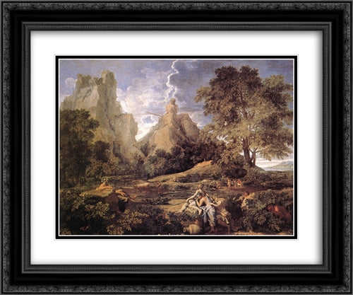 Landscape with Polyphemus 24x20 Black Ornate Wood Framed Art Print Poster with Double Matting by Poussin, Nicolas