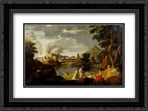 Landscape With Orpheus And Eurydice 24x18 Black Ornate Wood Framed Art Print Poster with Double Matting by Poussin, Nicolas