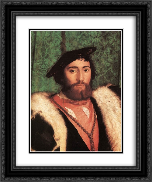 The Ambassadors [detail: 1] 20x24 Black Ornate Wood Framed Art Print Poster with Double Matting by Holbein the Younger, Hans