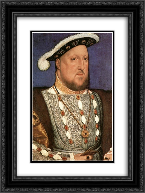 Portrait of Henry VIII 18x24 Black Ornate Wood Framed Art Print Poster with Double Matting by Holbein the Younger, Hans