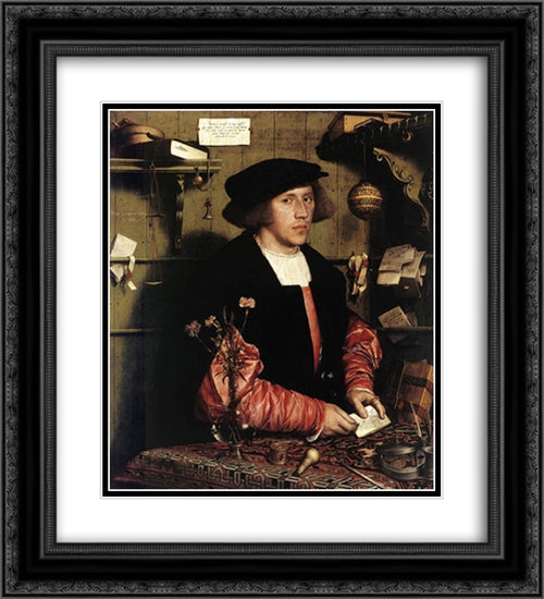 Portrait of the Merchant Georg Gisze 20x22 Black Ornate Wood Framed Art Print Poster with Double Matting by Holbein the Younger, Hans