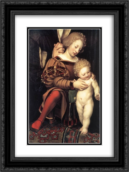 Darmstadt Madonna [detail: 2] 18x24 Black Ornate Wood Framed Art Print Poster with Double Matting by Holbein the Younger, Hans