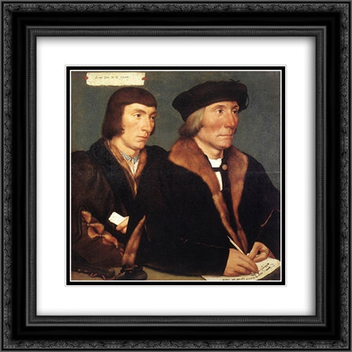 Double Portrait of Sir Thomas Godsalve and His Son John 20x20 Black Ornate Wood Framed Art Print Poster with Double Matting by Holbein the Younger, Hans