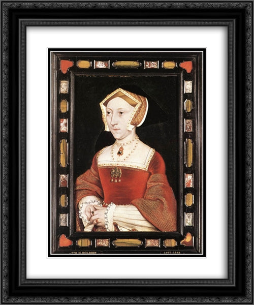 Portrait of Jane Seymour 20x24 Black Ornate Wood Framed Art Print Poster with Double Matting by Holbein the Younger, Hans