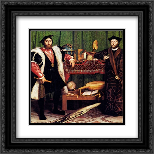 The French Ambassadors 20x20 Black Ornate Wood Framed Art Print Poster with Double Matting by Holbein the Younger, Hans