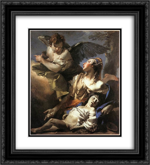 The Angel Succouring Hagar 20x22 Black Ornate Wood Framed Art Print Poster with Double Matting by Tiepolo, Giovanni Battista