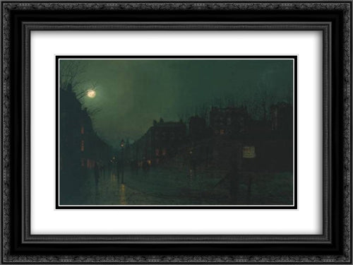 View of Heath Street by Night 24x18 Black Ornate Wood Framed Art Print Poster with Double Matting by Grimshaw, John Atkinson