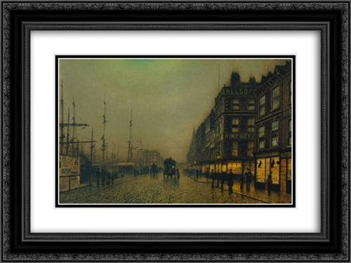 Liverpool Quay by Moonlight 24x18 Black Ornate Wood Framed Art Print Poster with Double Matting by Grimshaw, John Atkinson