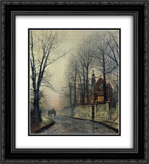 November Moonlight 20x22 Black Ornate Wood Framed Art Print Poster with Double Matting by Grimshaw, John Atkinson