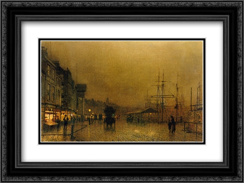Salthouse Dock, Liverpool 24x18 Black Ornate Wood Framed Art Print Poster with Double Matting by Grimshaw, John Atkinson