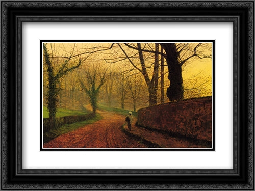 Stapleton Park near Pontefract 24x18 Black Ornate Wood Framed Art Print Poster with Double Matting by Grimshaw, John Atkinson