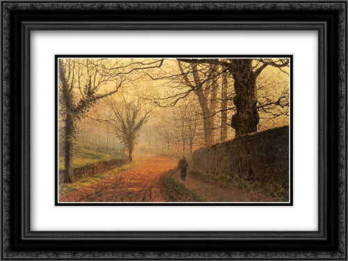 November Afternoon, Stapleton Park 24x18 Black Ornate Wood Framed Art Print Poster with Double Matting by Grimshaw, John Atkinson