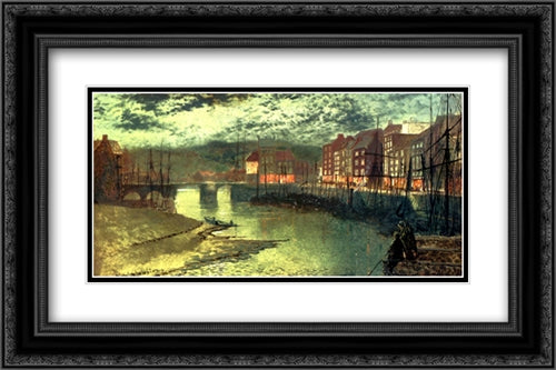 Whitby Docks 24x16 Black Ornate Wood Framed Art Print Poster with Double Matting by Grimshaw, John Atkinson