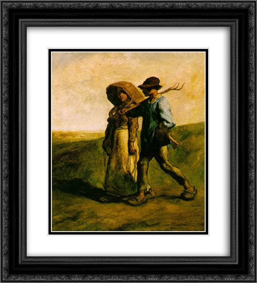 The Walk to Work 20x22 Black Ornate Wood Framed Art Print Poster with Double Matting by Millet, Jean Francois