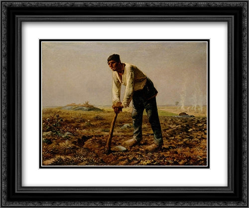 Man with a hoe 24x20 Black Ornate Wood Framed Art Print Poster with Double Matting by Millet, Jean Francois