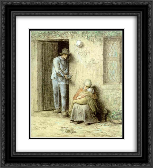 Le Nourrisson or L'enfant Malade 20x22 Black Ornate Wood Framed Art Print Poster with Double Matting by Millet, Jean Francois