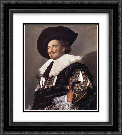 The Laughing Cavalier 20x22 Black Ornate Wood Framed Art Print Poster with Double Matting by Hals, Frans
