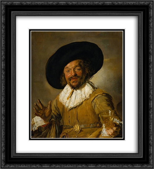 The Merry Drinker 20x22 Black Ornate Wood Framed Art Print Poster with Double Matting by Hals, Frans