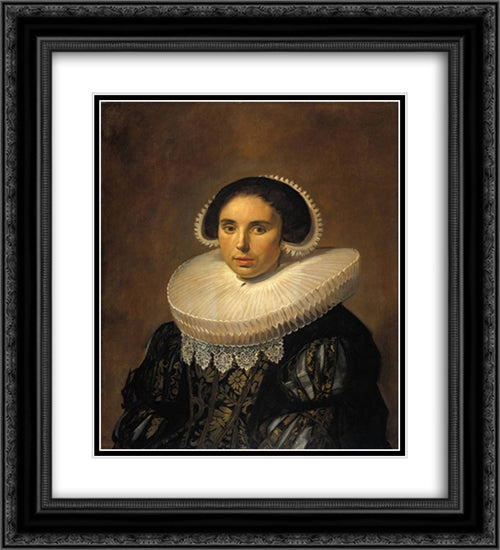 Portrait of a woman, possibly Sara Wolphaerts van Diemen 20x22 Black Ornate Wood Framed Art Print Poster with Double Matting by Hals, Frans