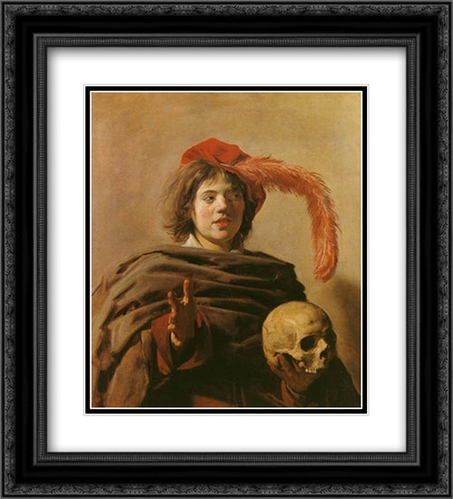 Boy with a Skull 20x22 Black Ornate Wood Framed Art Print Poster with Double Matting by Hals, Frans