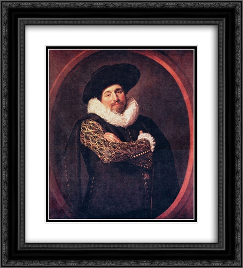 Portrait of a Man 20x22 Black Ornate Wood Framed Art Print Poster with Double Matting by Hals, Frans