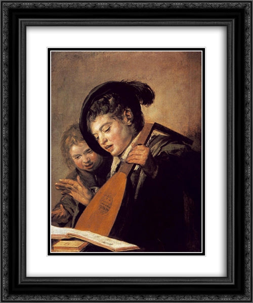 Two Boys Singing 20x24 Black Ornate Wood Framed Art Print Poster with Double Matting by Hals, Frans