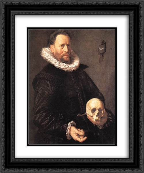 Portrait of a Man Holding a Skull 20x24 Black Ornate Wood Framed Art Print Poster with Double Matting by Hals, Frans