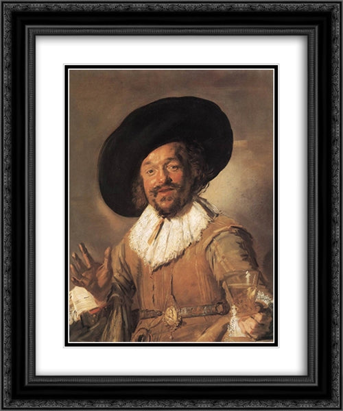 The Merry Drinker 20x24 Black Ornate Wood Framed Art Print Poster with Double Matting by Hals, Frans