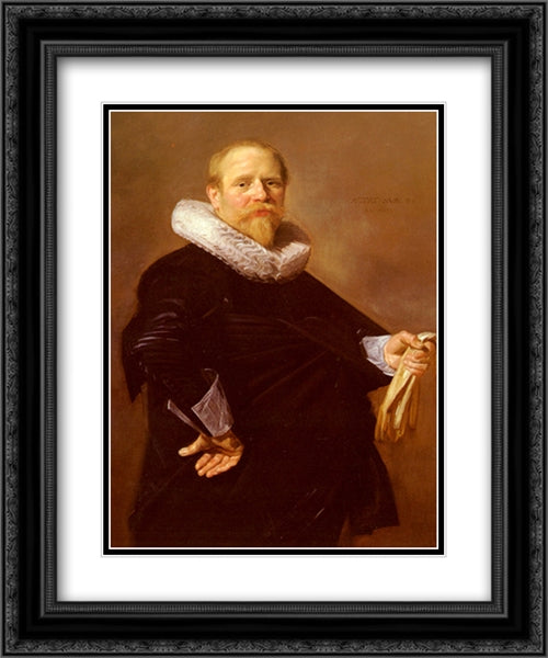 Portrait Of A Man 20x24 Black Ornate Wood Framed Art Print Poster with Double Matting by Hals, Frans