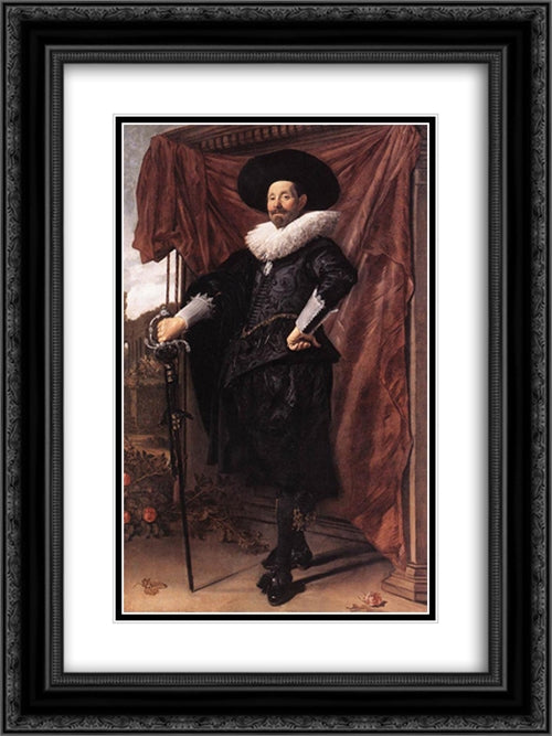 Willem van Heythuyzen 18x24 Black Ornate Wood Framed Art Print Poster with Double Matting by Hals, Frans