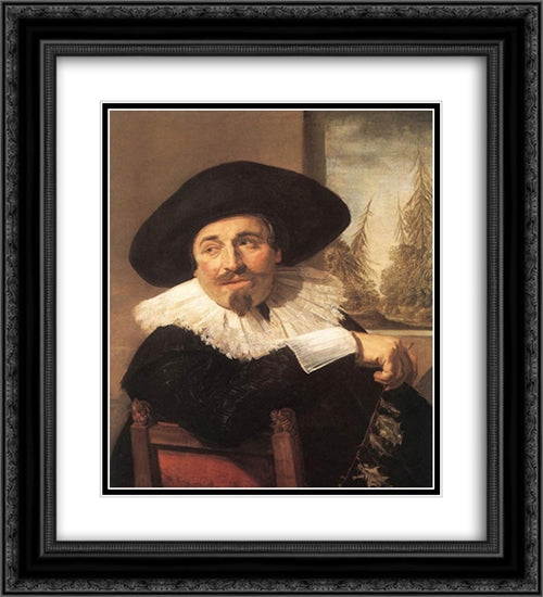 Isaac Abrahamsz Massa 20x22 Black Ornate Wood Framed Art Print Poster with Double Matting by Hals, Frans