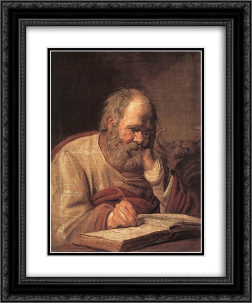 St Luke 20x24 Black Ornate Wood Framed Art Print Poster with Double Matting by Hals, Frans